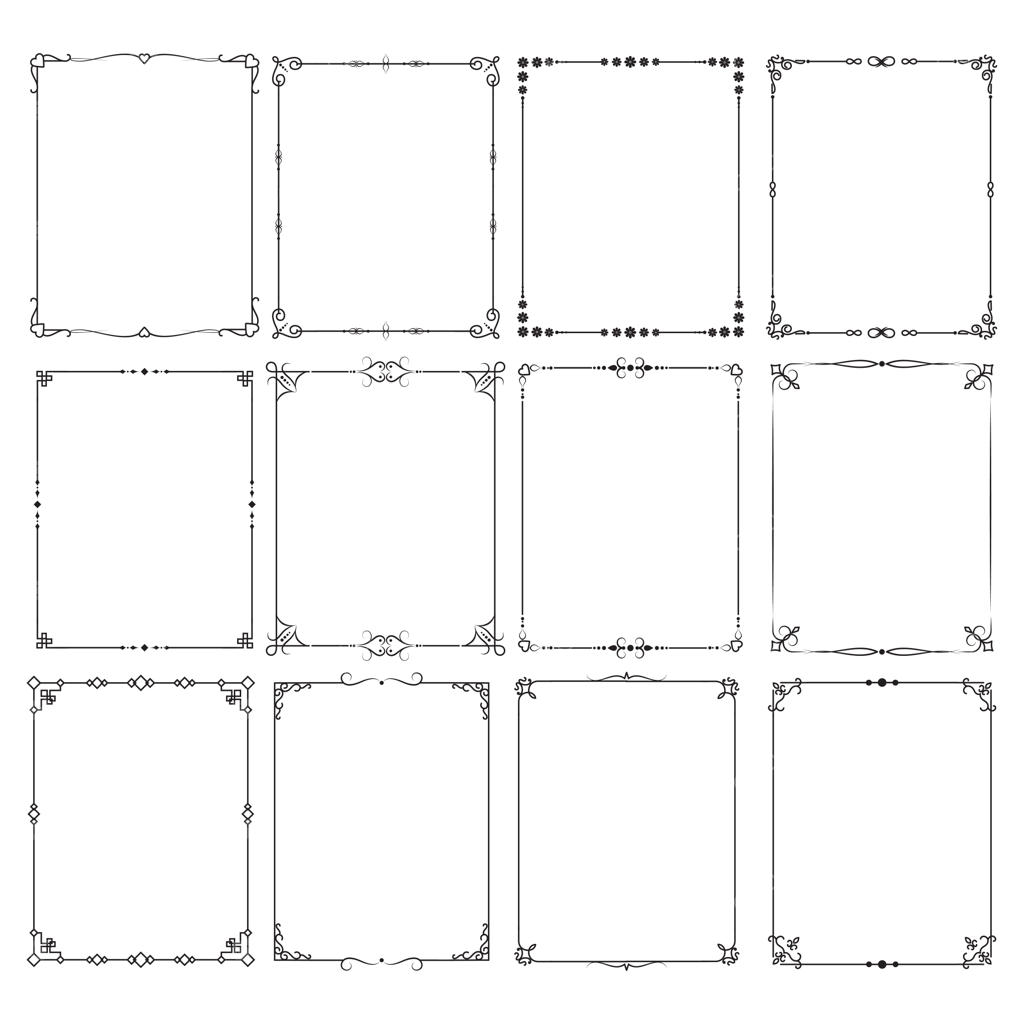 مجموعه وکتور کادر و حاشیه‌های کلاسیک و وینتیج شیک برای طراحی کارت دعوت