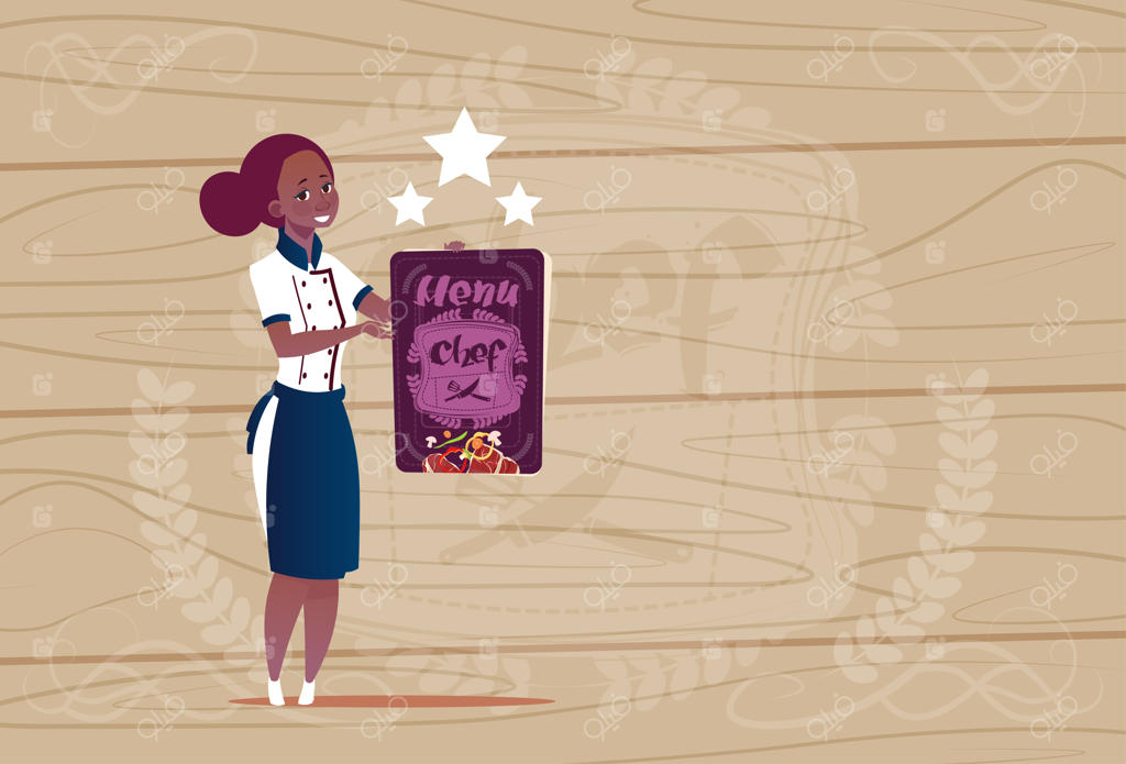 آشپز زن آفریقایی-آمریکایی با جایزه بهترین سرآشپز، خوشحال و در لباس یونیفرم آشپزخانه