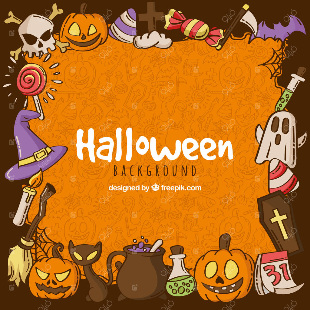 پس‌زمینه هالووینی با عناصر دستی طراحی شده