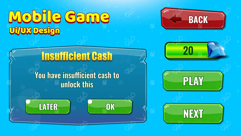 طراحی رابط کاربری و عناصر بازی برای بازی‌های کژوال: کیت رابط کاربری، منوها، صفحات پاپ آپ و المان‌های بازی - وکتور ویژه