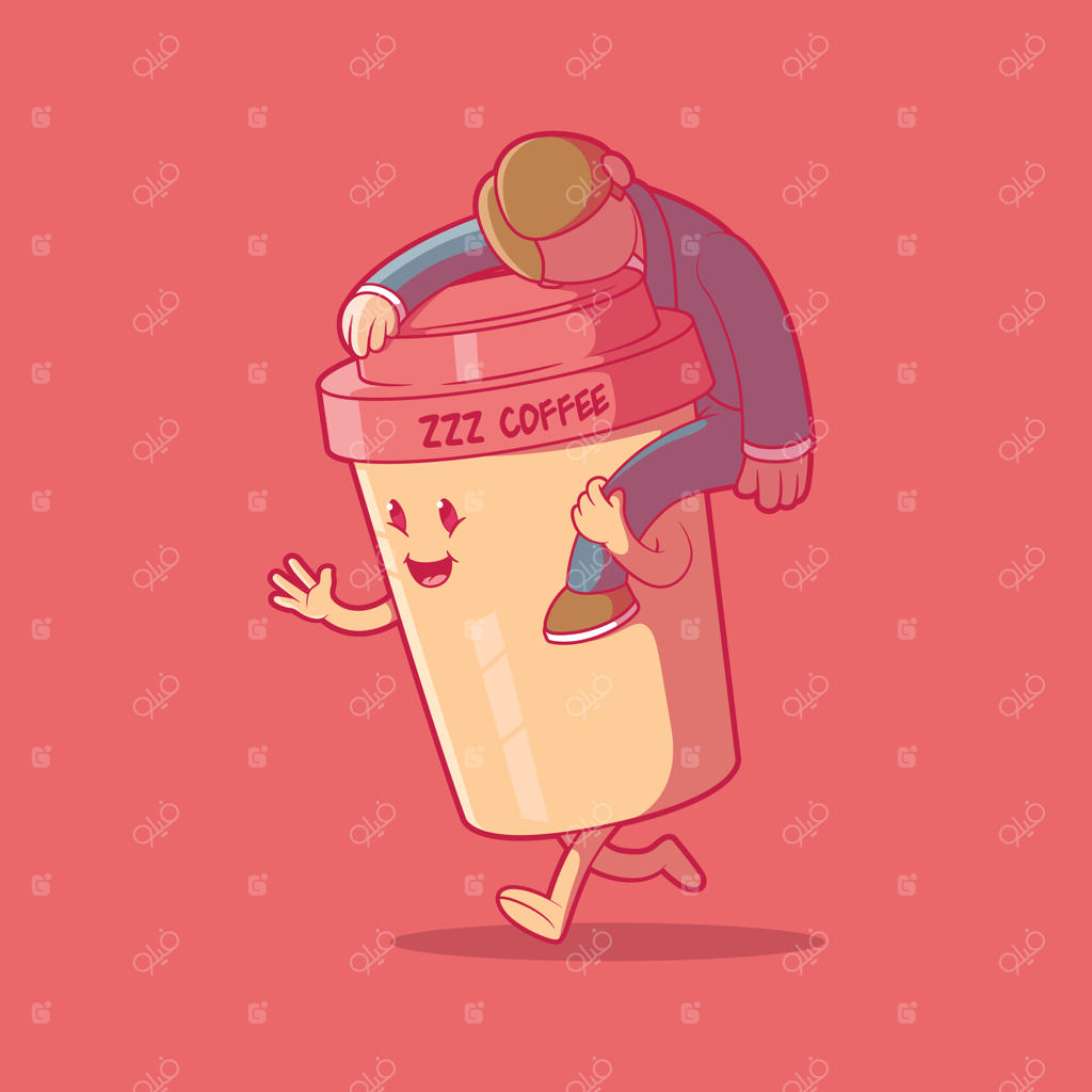 تصویر وکتور فنجان قهوه با بیزینس‌من. انرژی، تجارت، وکتور مسکات.