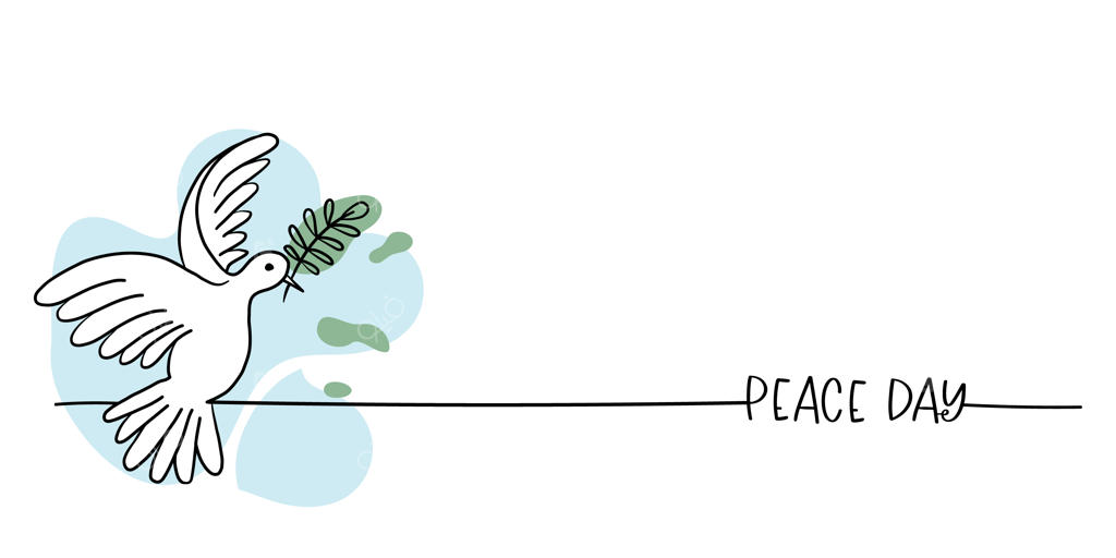قالبی با تصویر یک کبوتر در حال پرواز با شاخه‌ای در منقار، کبوتر صلح در برابر آسمان آبی، طراحی خطی دستی - این پرنده نماد امید و نشانگر مخالفت با خشونت و درگیری‌های نظامی است.