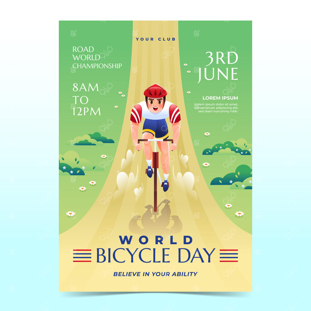 قالب پوستر عمودی روز جهانی دوچرخه‌سواری با طراحی گرادیان