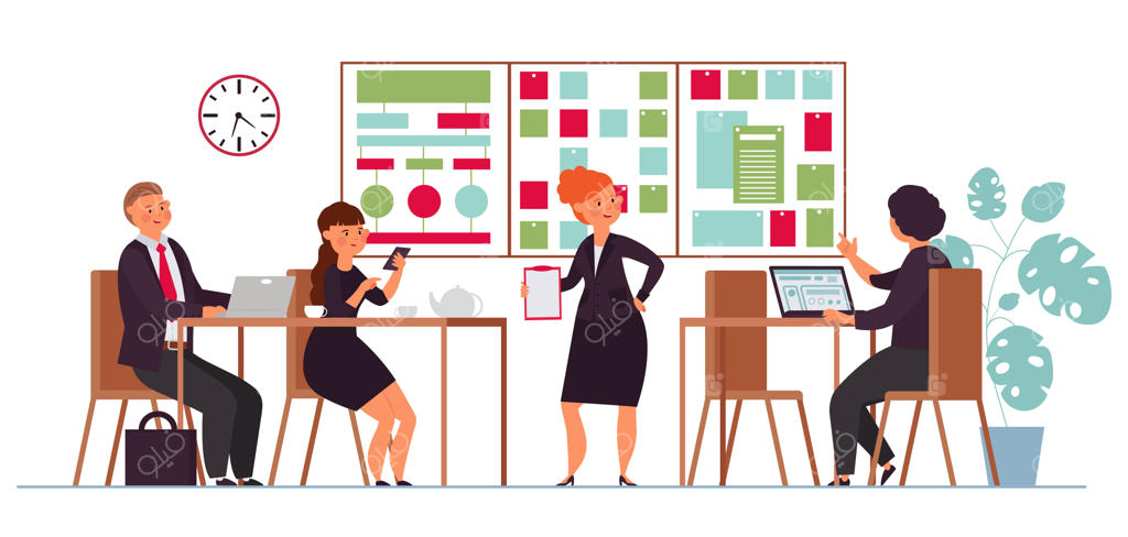 جلسه برنامه‌ریزی کار جلسه ارائه تجاری دفتر تیم پروژه سخنران زن کاریکاتور سمینار گروه راهبردی صحنه برداری معقول