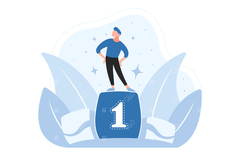 فردی روی سکوی آبی با عدد یک ایستاده است.