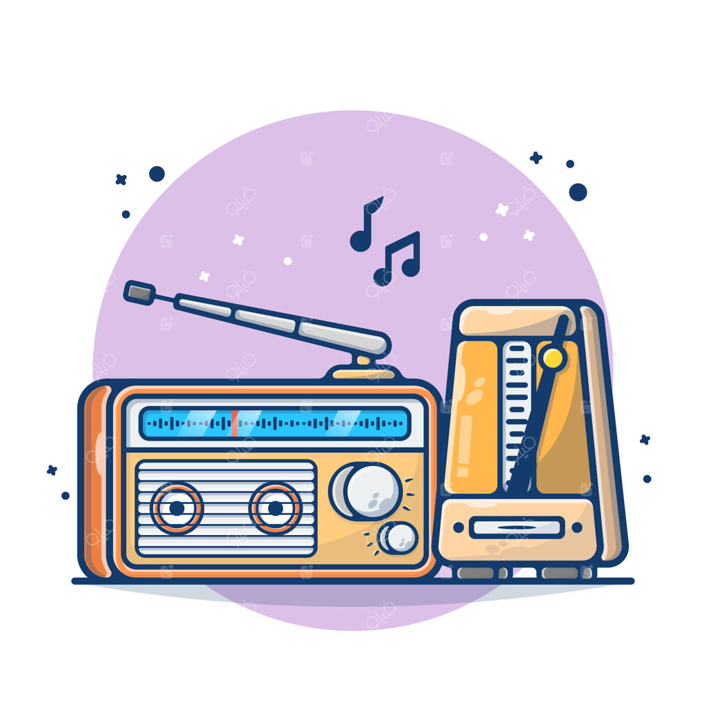 رادیو و ضبط نوستالژیک روی پس‌زمینه سفید