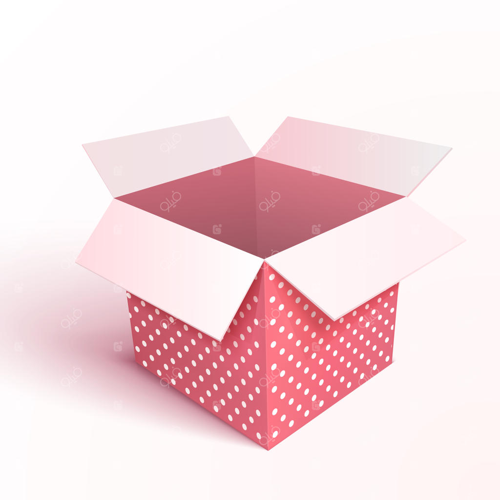 جعبه هدیه باز شده به صورت سه‌بعدی و جدا شده از زمینه
