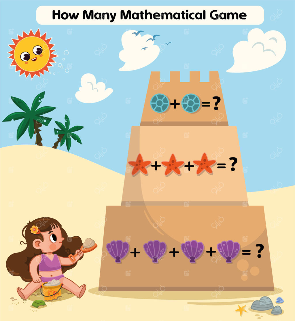 برگه یادگیری دختری در ساحل با موضوع دریا و تابستان