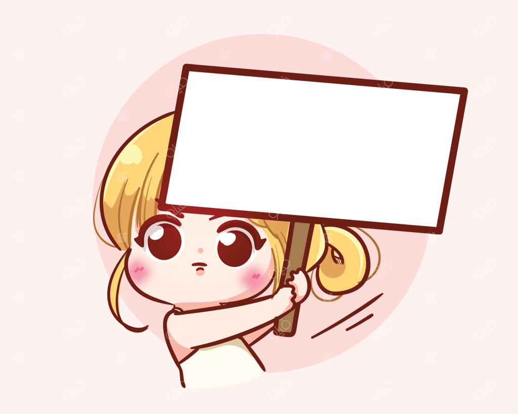 تصویرسازی کارتونی و طرح دستی دختر بامزه با تابلوی خالی در دست