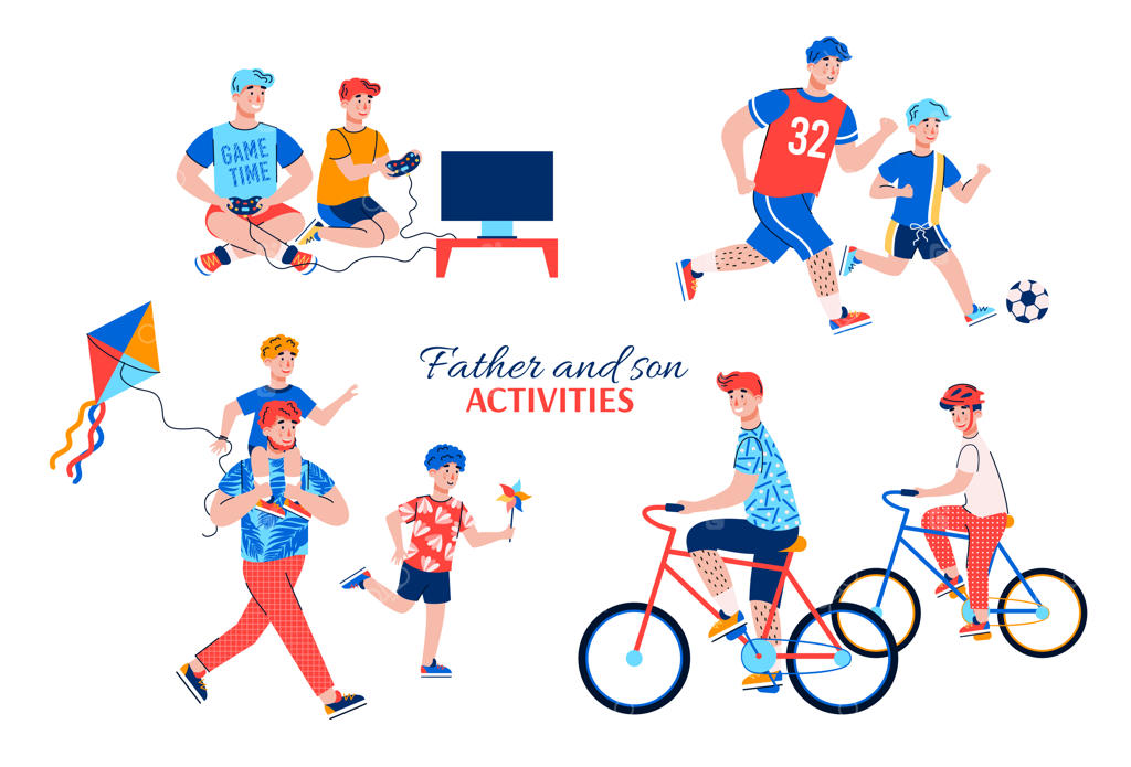 مجموعه‌ای از تصاویر وکتوری فعالیت‌های پدر و پسر