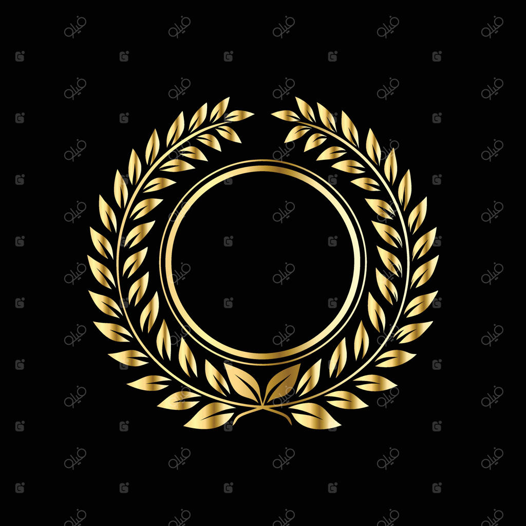 تاج طلایی برگ بو روی پس‌زمینه سیاه با تزئینات گلدار