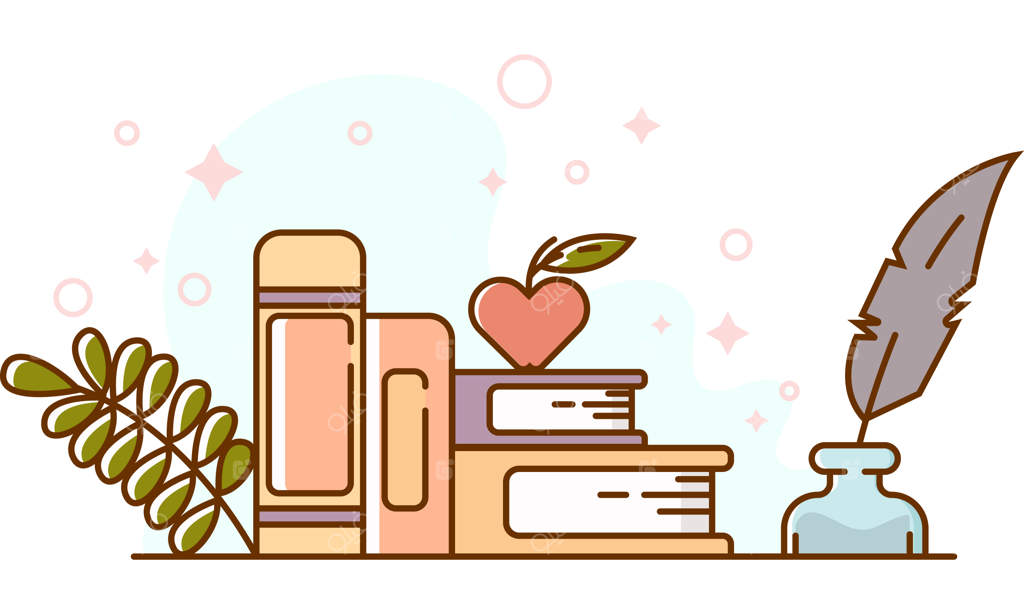 تصویر تخت یک مجموعه کتاب و یک سیب