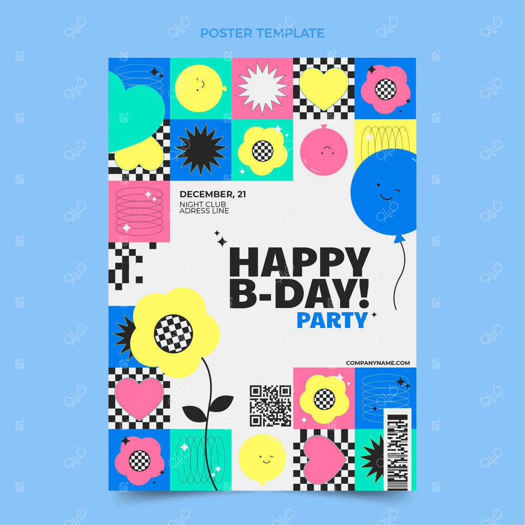 پوستر تولد با طراحی موزاییک تخت