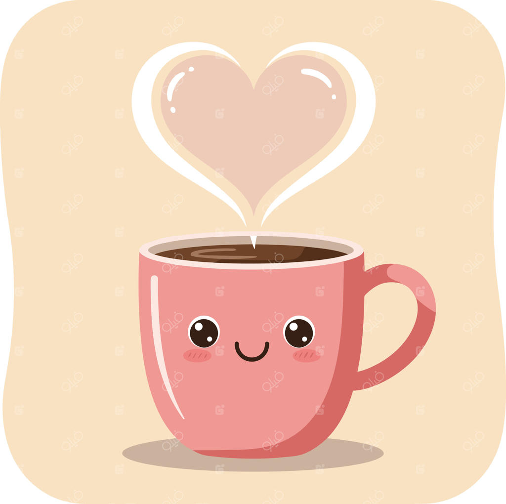 لیوان قهوه صورتی جذاب با بخار به شکل قلب برای طراحی نوشیدنی و زندگی دنج