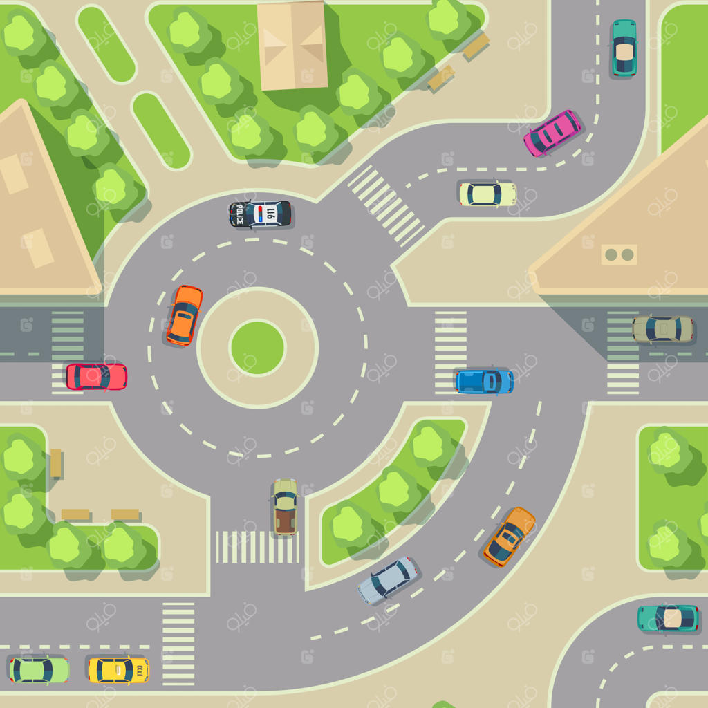 بافت یکپارچه ماشین‌های شهری. پس‌زمینه وکتور. تقاطع جاده با ماشین‌ها. تصویر تقاطع بزرگراه حمل و نقل