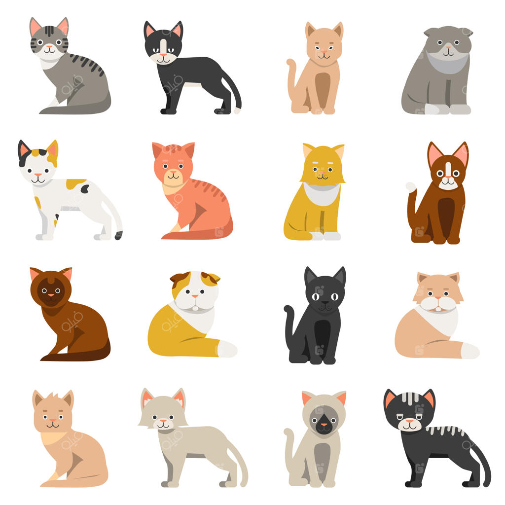 گربه‌های خنده‌دار به سبک طراحی تخت، ایزوله