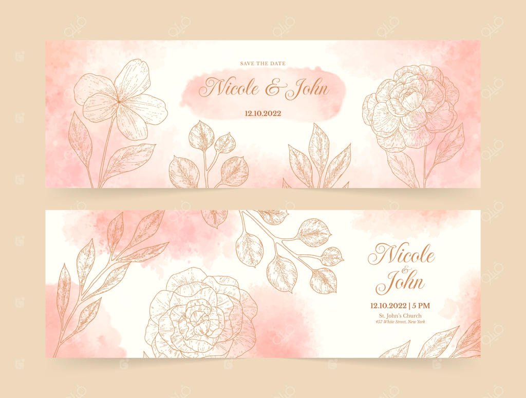 بنر افقی عروسی با طرح گل‌ها