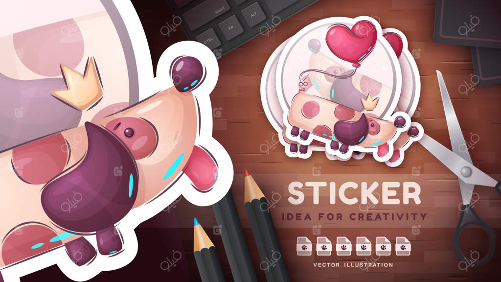 برچسب کارتونی شخصیت دوست‌داشتنی سگ عاشق