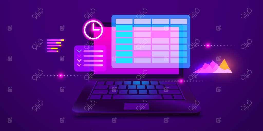 مفاهیم برنامه‌ریزی با تقویم و ساعت در طراحی مدرن و آینده‌نگر صفحه نمایش لپ‌تاپ