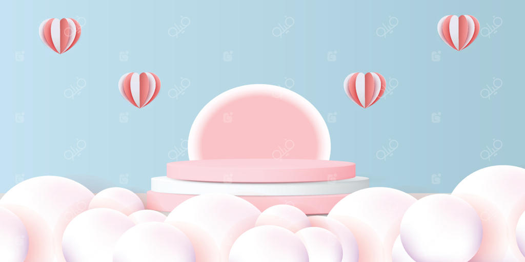 پس‌زمینه قرمز سکوی سه‌بعدی برای محصولات ولنتاین: طراحی وکتور بنر مفهومی عشق و رمانتیک با رنگ صورتی و قلب‌ها