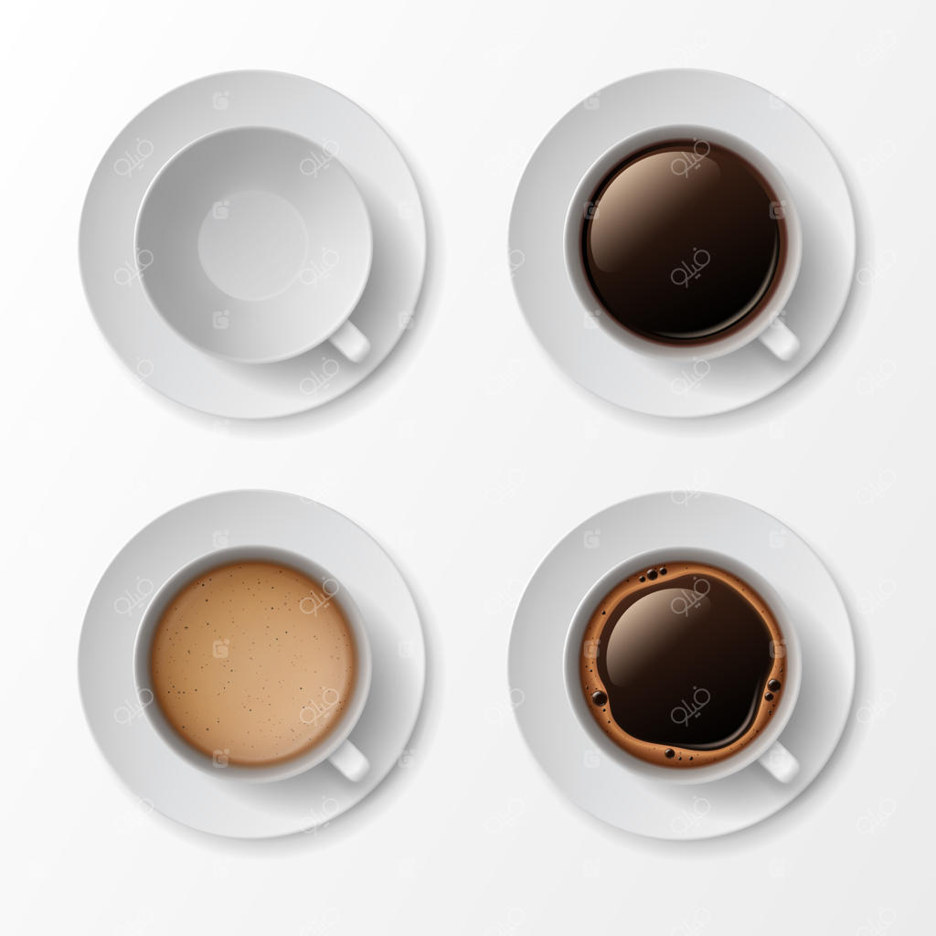 نمای بالای یک فنجان قهوه با فوم و حباب‌های کرما