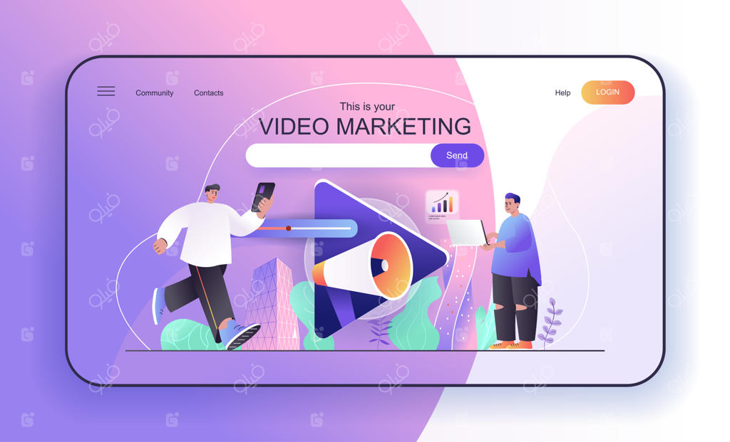 مفهوم بازاریابی ویدئویی برای ساخت محتوای ویدئویی در صفحه فرود و استراتژی تبلیغ آنلاین