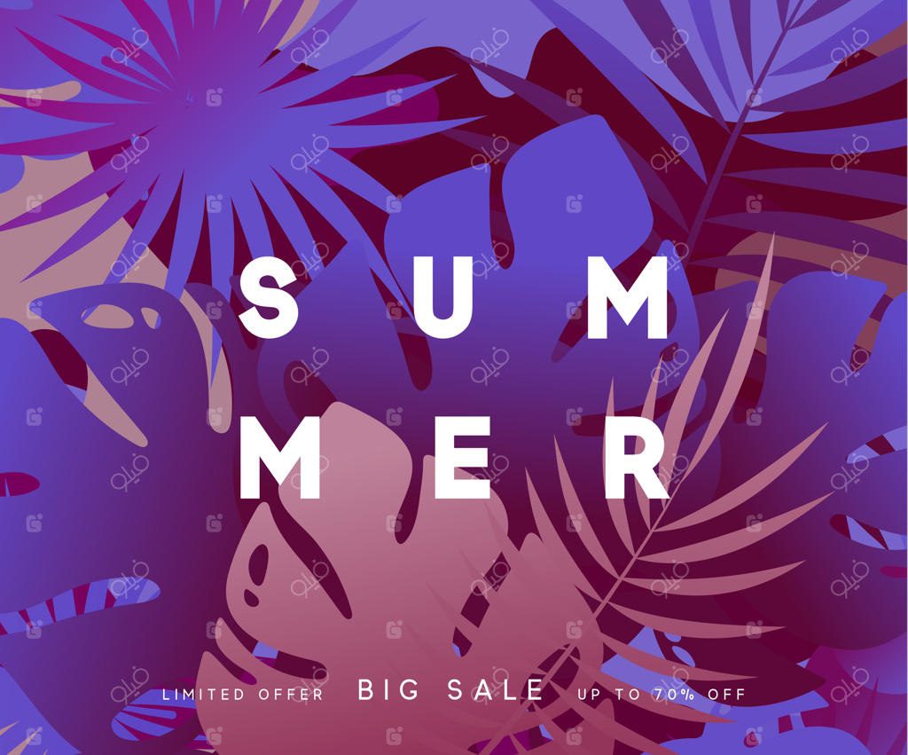 بنر تابستانی با پس‌زمینه‌ای استوایی: طراحی پوستر فصل تابستان با برگ‌ها