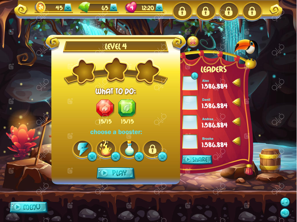 نمونه‌ای از رابط کاربری یک بازی کامپیوتری: صفحه انتخاب سطح مرحله