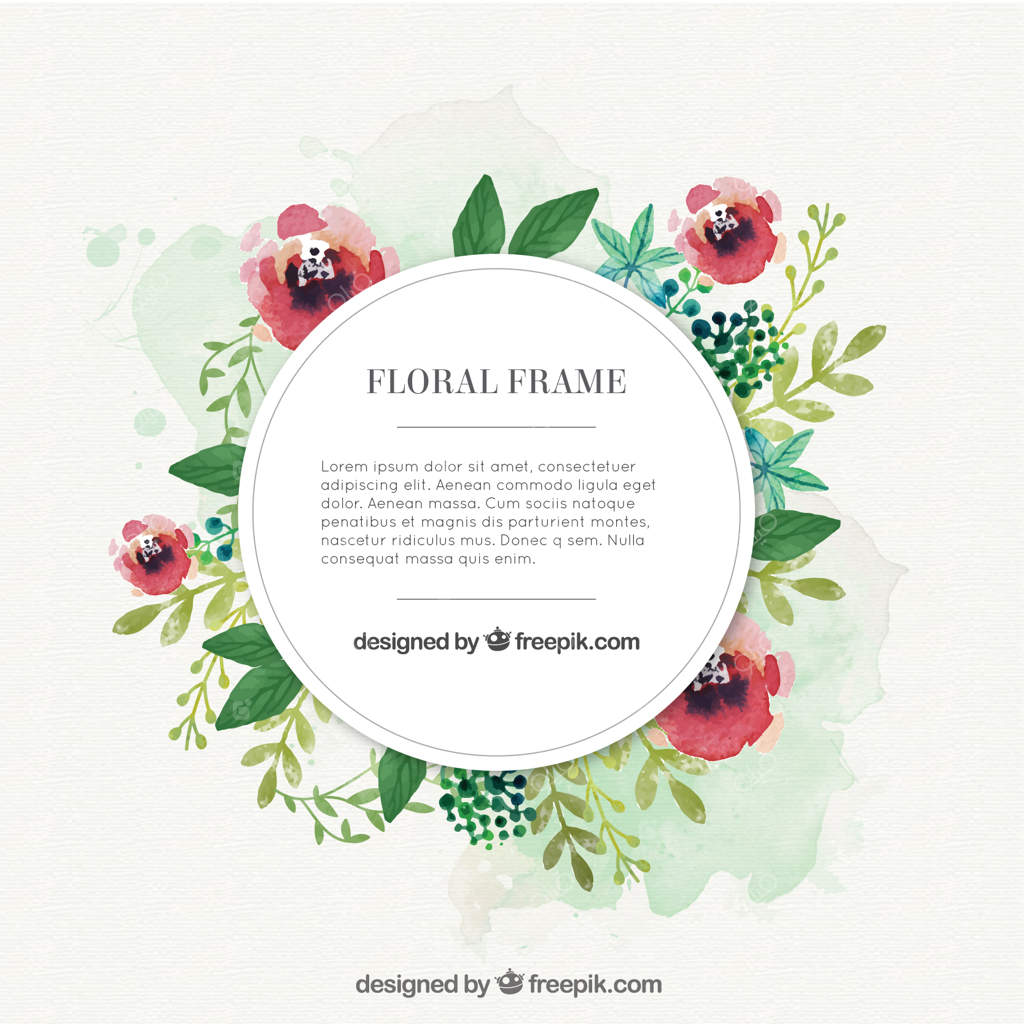 حلقه گل شقایق و برگ‌های آبرنگی