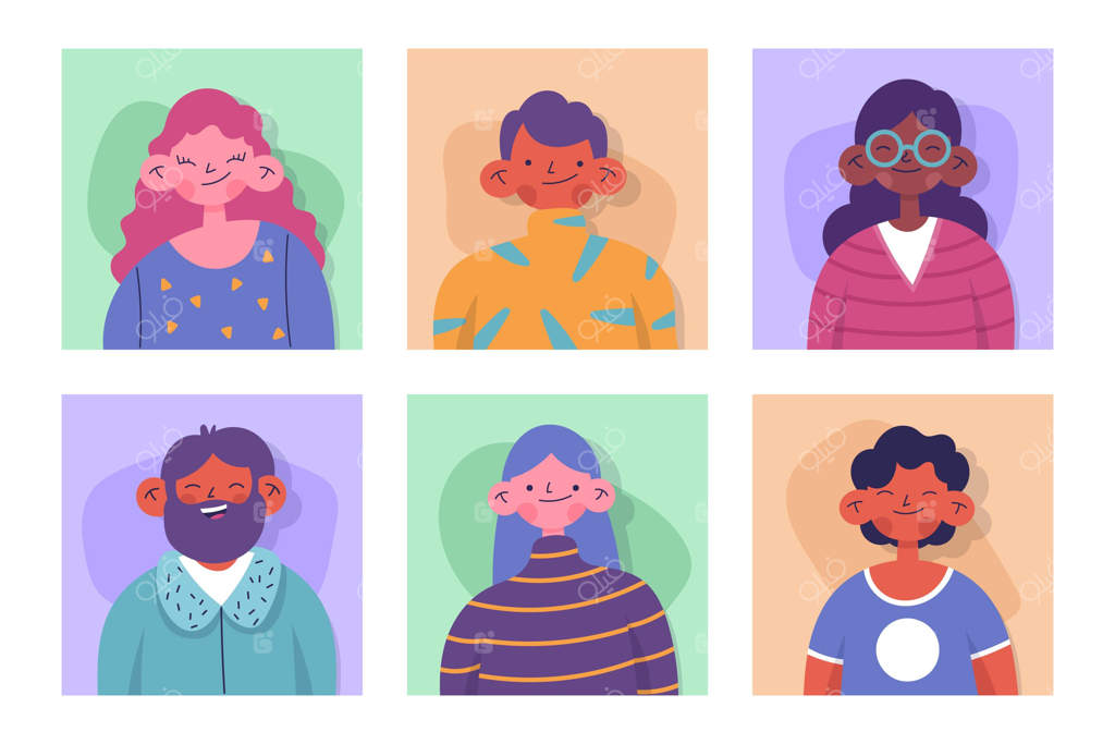 مجموعه آیکون‌های پروفایل مختلف به‌صورت طراحی دستی