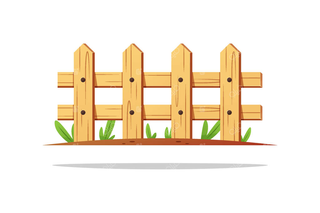 حصار چوبی باغ بر روی زمینه سفید.