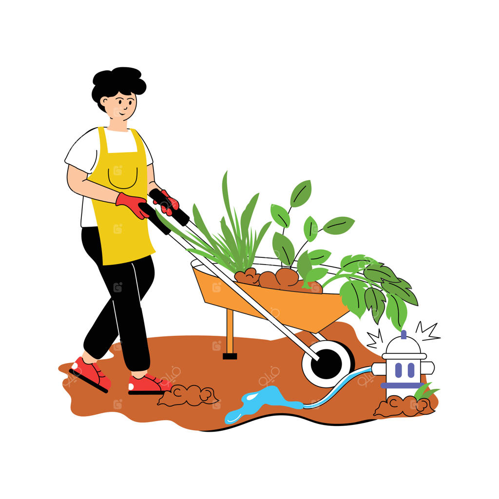 تصویری از باغبانی که در باغچه به گیاهان رسیدگی می‌کند