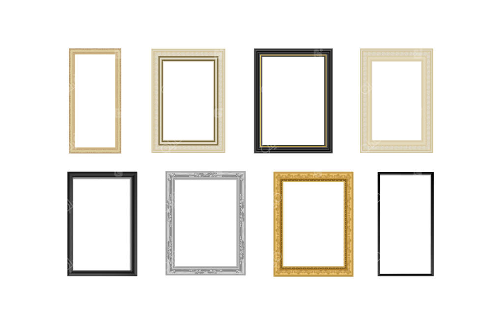مجموعه قاب و حاشیه‌های تزئینی کلاسیک و قدیمی، قاب عکس طلایی با طرح تایلندی در گوشه‌ها