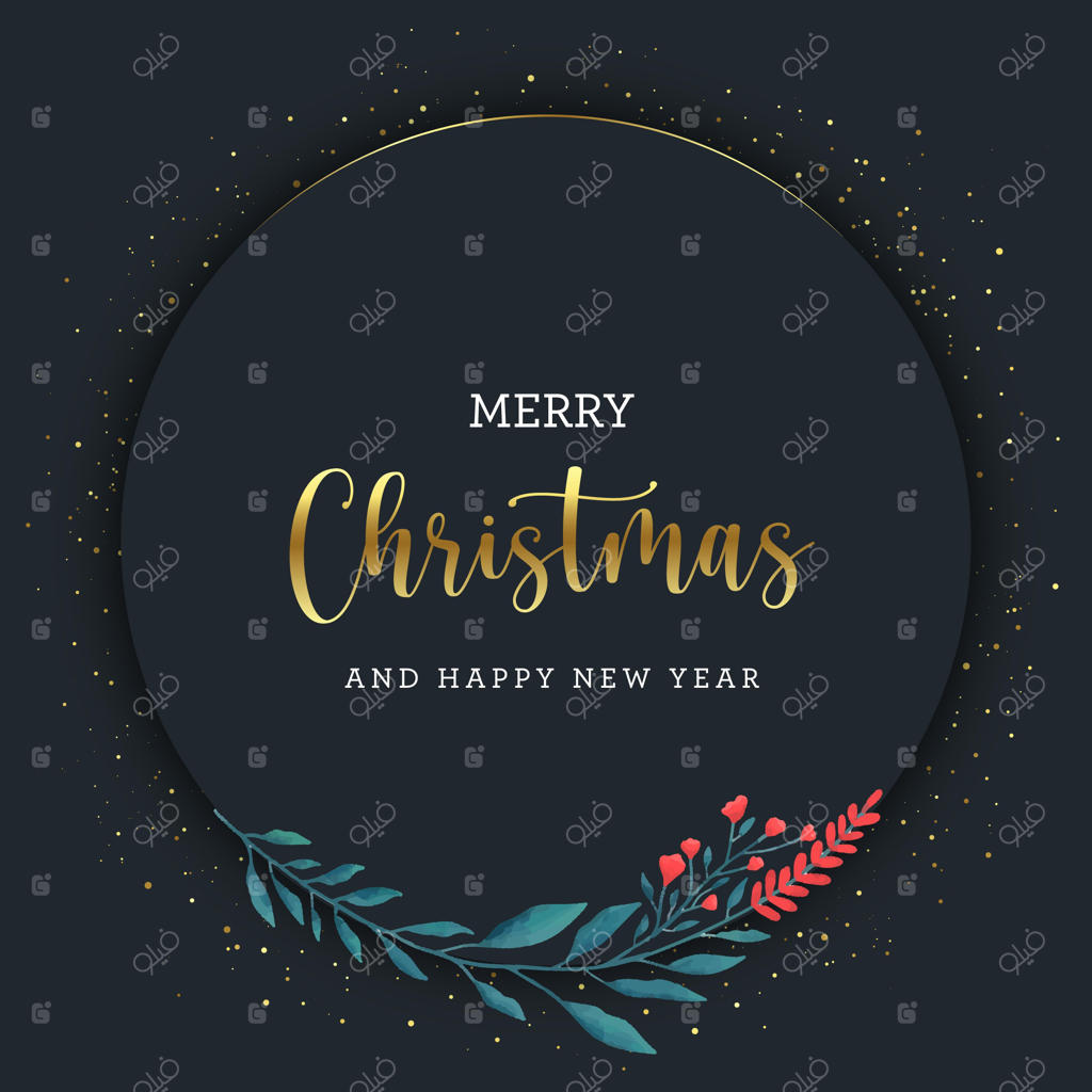 تبریکات شیک و تیره کریسمس با برگ‌های آبرنگی