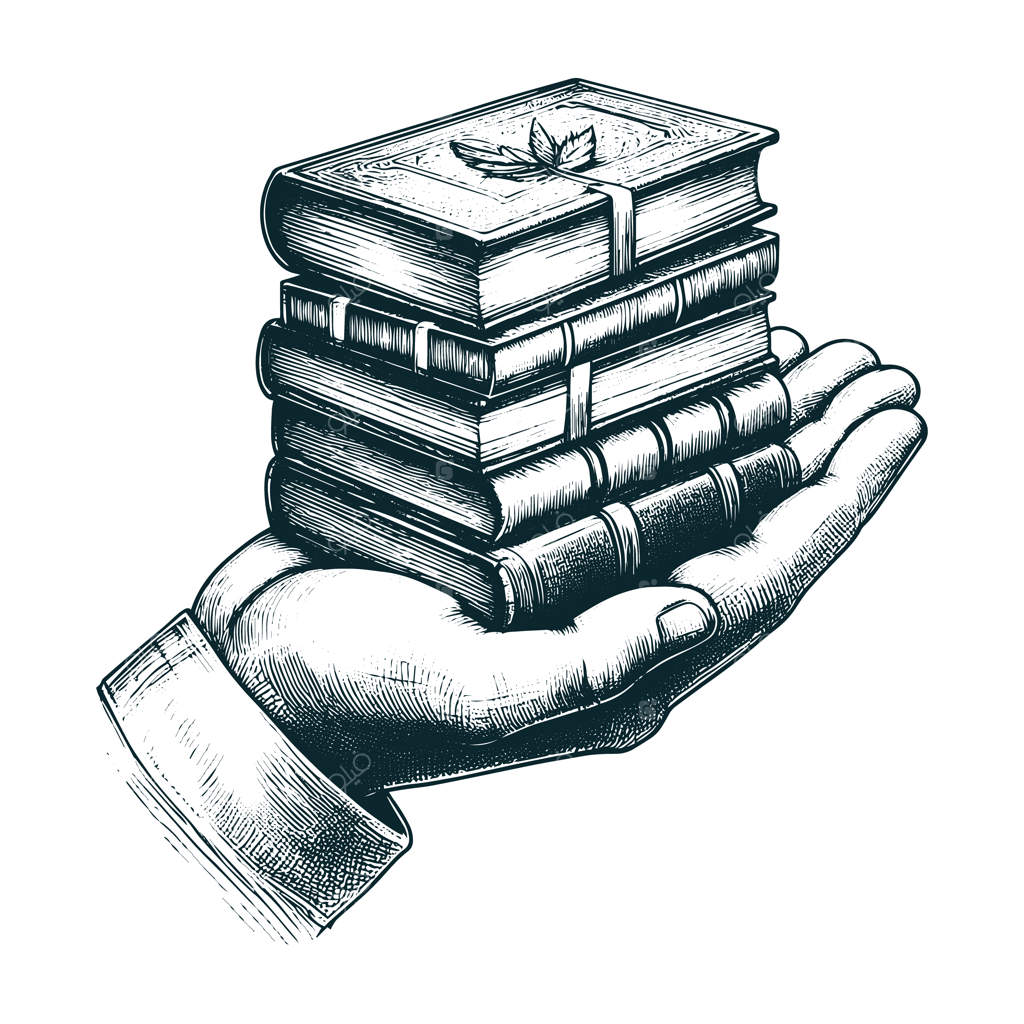 دسته‌ای از کتاب‌ها در دست - طرح دستی وکتور بر روی زمینه سفید