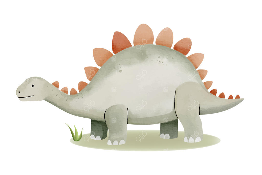 بچه استگوسوروس بامزه - شخصیت دایناسور آبرنگی در سبک پیشاتاریخی دوست‌داشتنی برای کارت‌ها و تزئینات کودکانه.