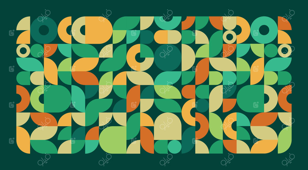 طرح هندسی با اشکال انتزاعی در طیف‌های سبز