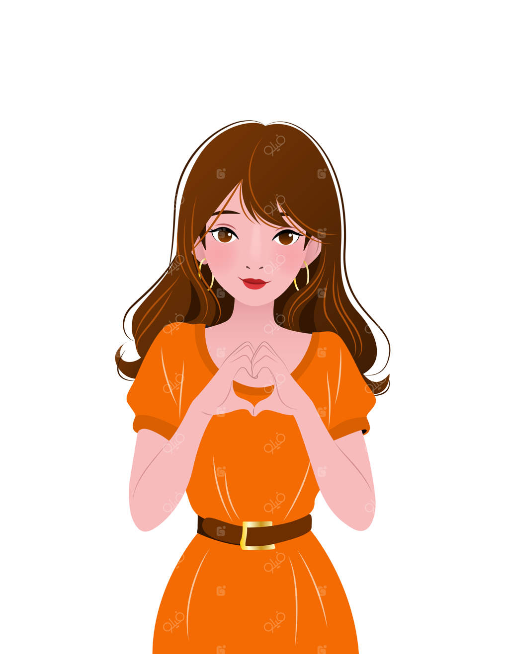 زن جوان زیبا در حال نشان دادن علامت قلب با دستانش - تصویر وکتور برای پوسترهای چاپی