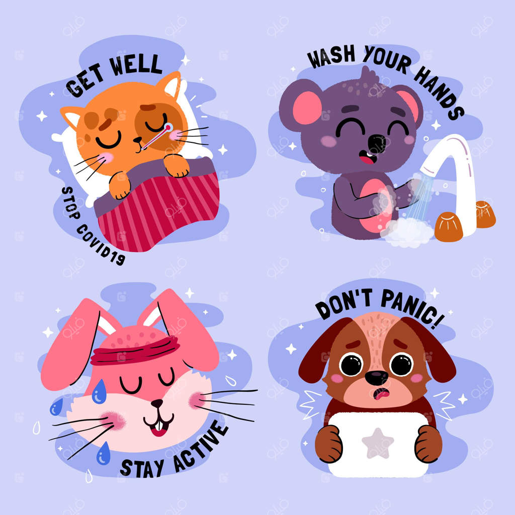 استیکرهای مفهومی ویروس کرونا با حیوانات بامزه