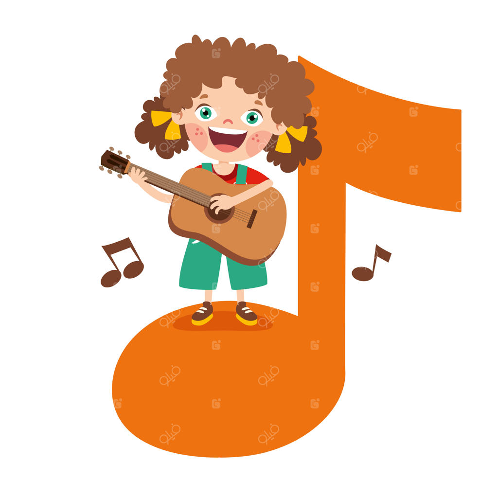 کارتون خنده‌دار بچه‌ای که موسیقی می‌نوازد
