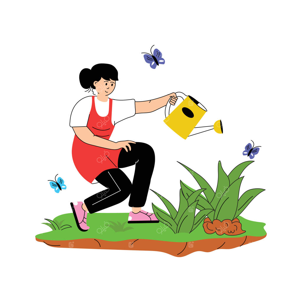 باغبانی که با آبپاش به گیاهان آب می‌دهد