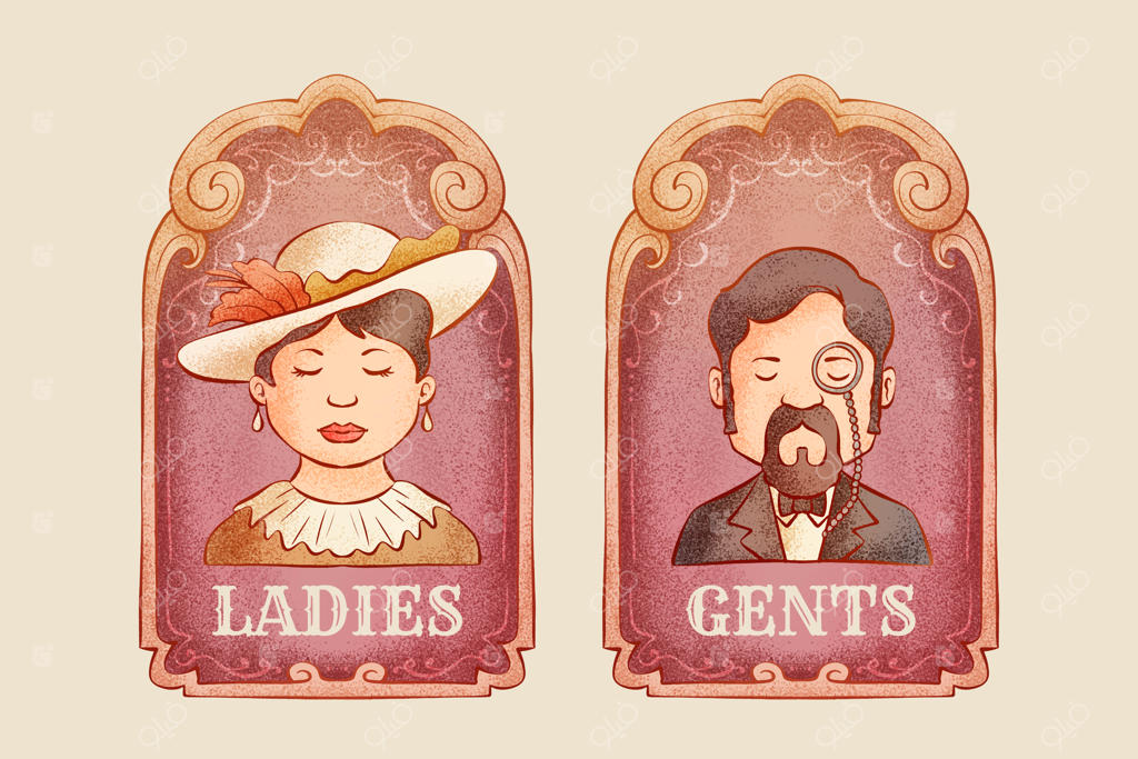 تصویرسازی دست‌کشیده وینتج بانوان و آقایان