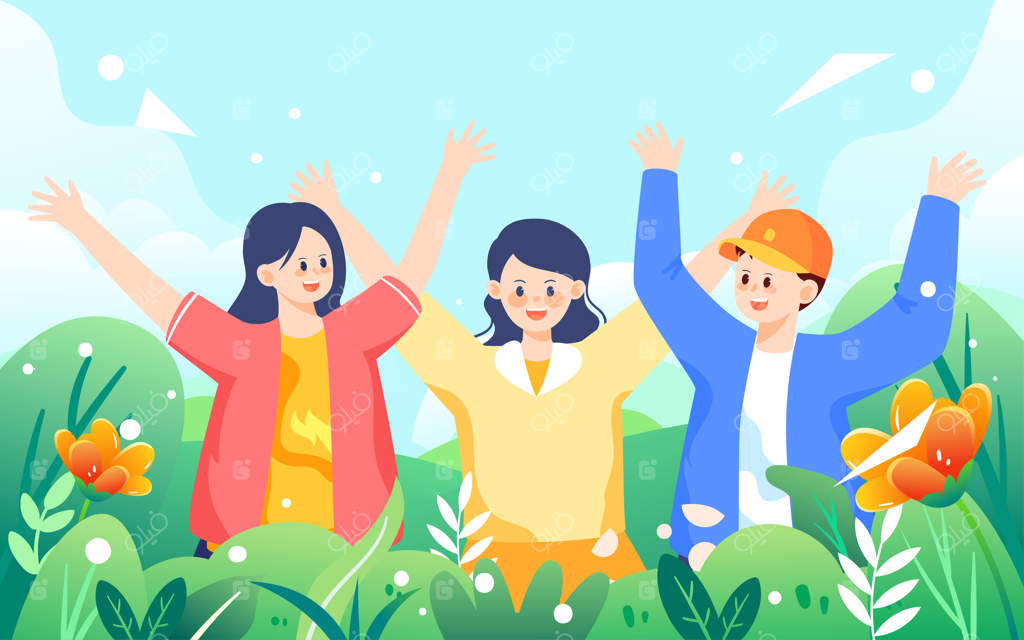 شخصیت‌های جشنواره جوانان در حال پریدن، تصویرسازی وکتور