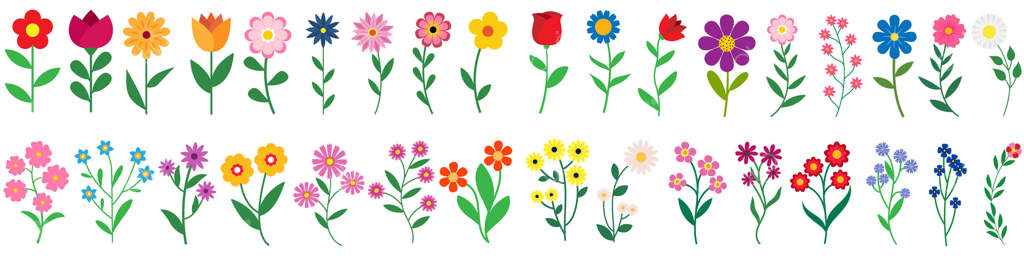 مجموعه آیکون گل‌های بهاری: کلکسیون نشانه‌های گل. نمادهای باغ و لوگوی گلخانه.