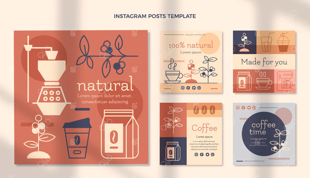 پست اینستاگرام قهوه‌فروشی با طراحی ساده و مینیمال