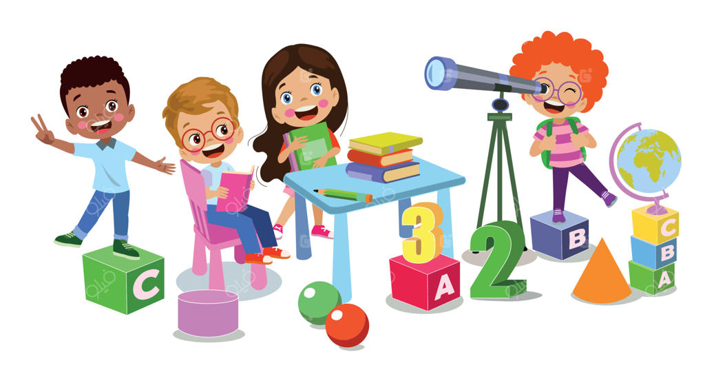 شخصیت کارتونی؛ کودکی خوشحال که مشغول درس خواندن و یادگیری است