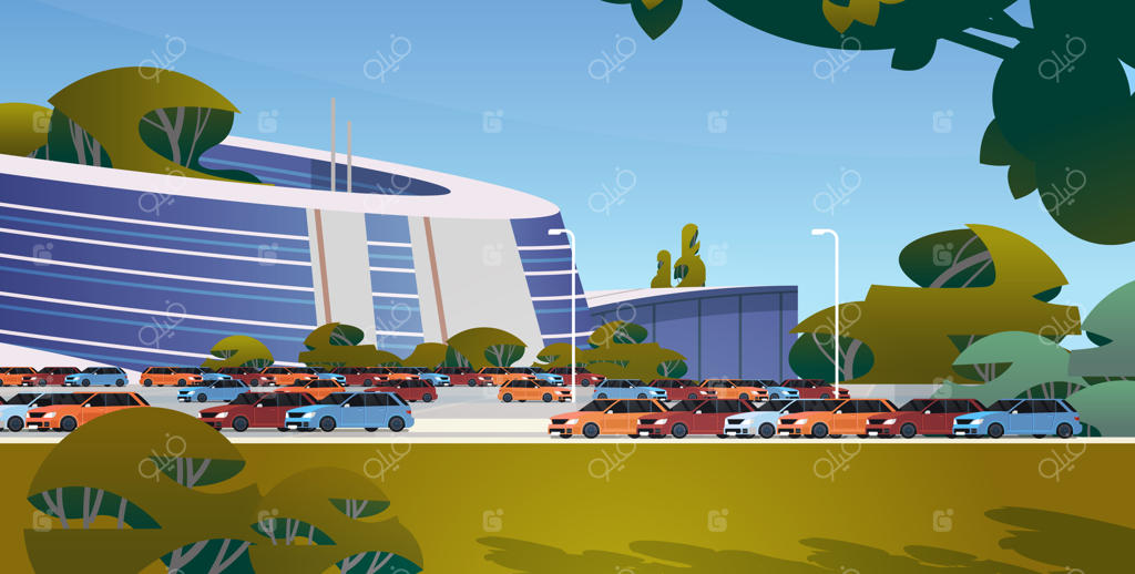 شهر آینده: معماری مدرن با ساختمان‌های غیرمعمول و درختان سرسبز - تصویر افقی از شهر مدرن و آینده‌گرا