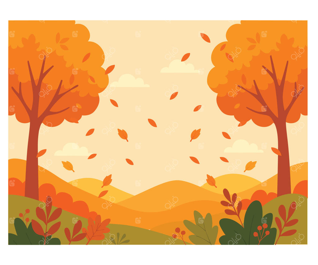 کارتون رنگارنگ از درختان با برگ‌های پرجنب و جوش