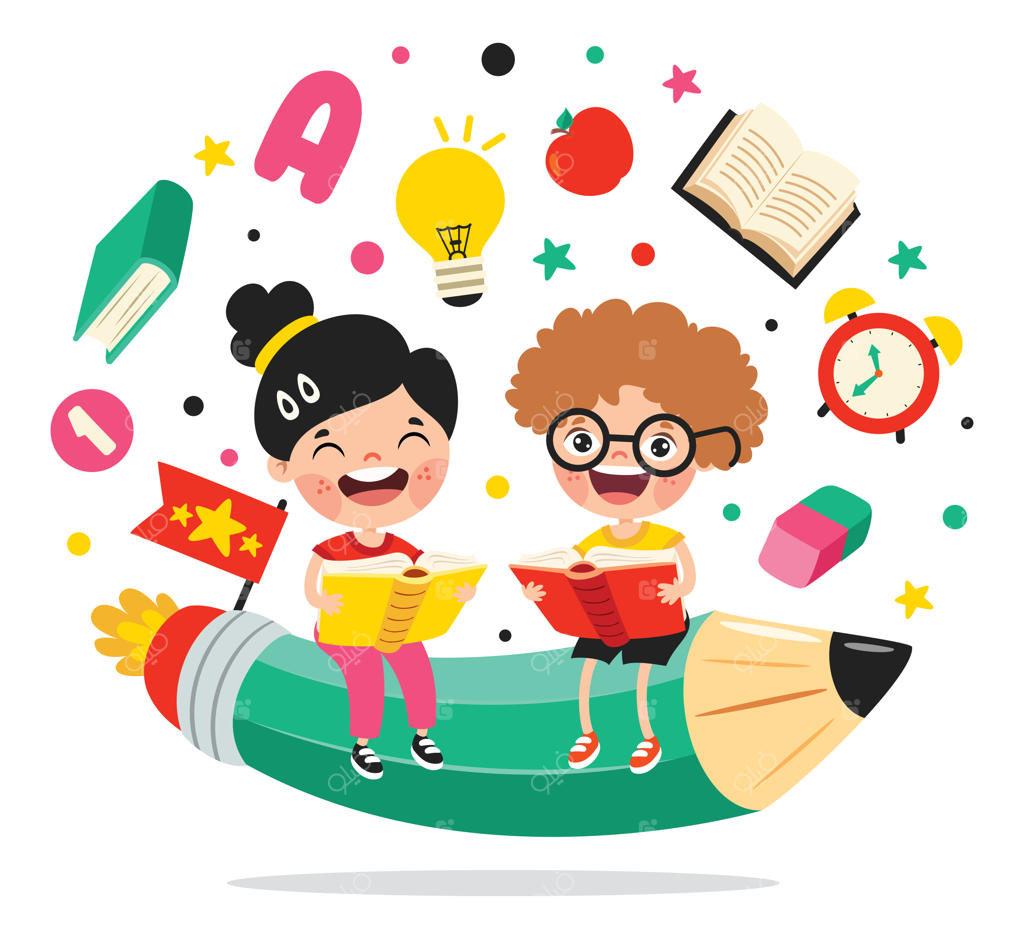 کودکان در حال خواندن کتاب روی مداد