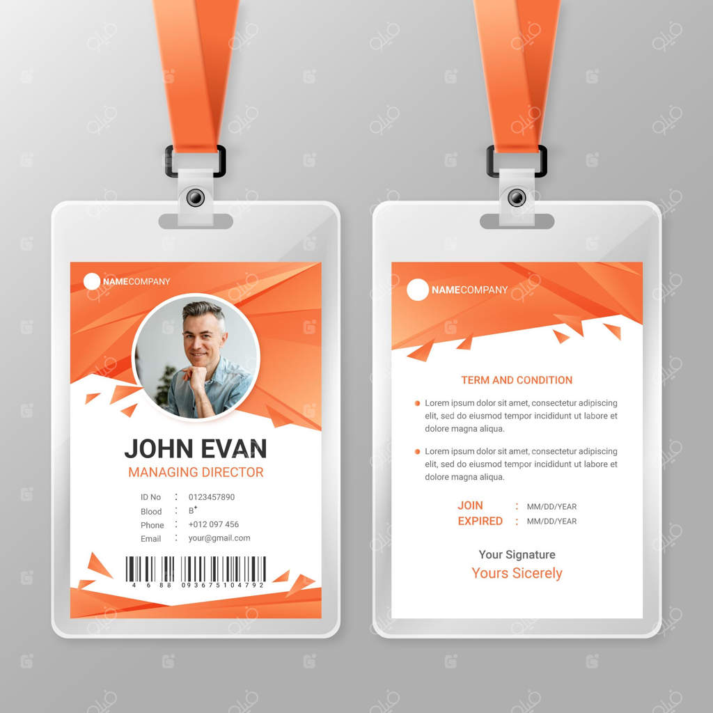 قالب کارت شناسایی نارنجی با عکس